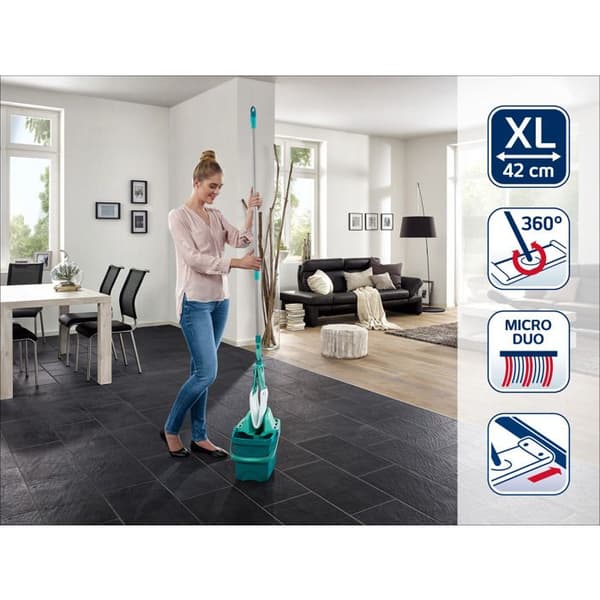 Set för golvrengöring Leifheit Combi XL 55360, mopp med hink och centrifug 12 L och mikrofiberduksöverdrag, golvmopp 42 cm