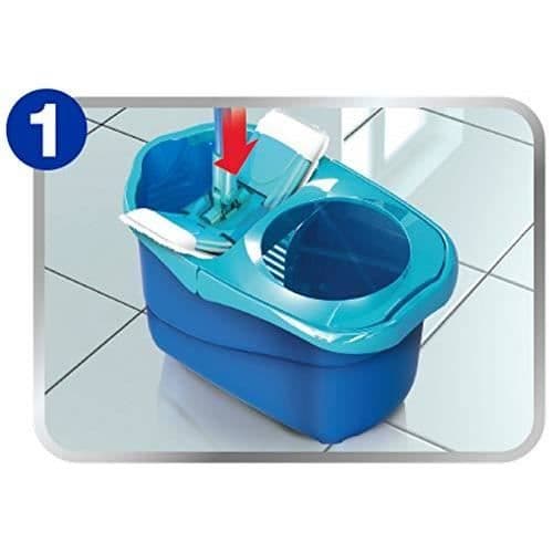 SPONTEX - Express System - Kit platt mopp + roterande mopp hink - Optimal automatisk centrifugering - 1 kit + 1 refill 1980010