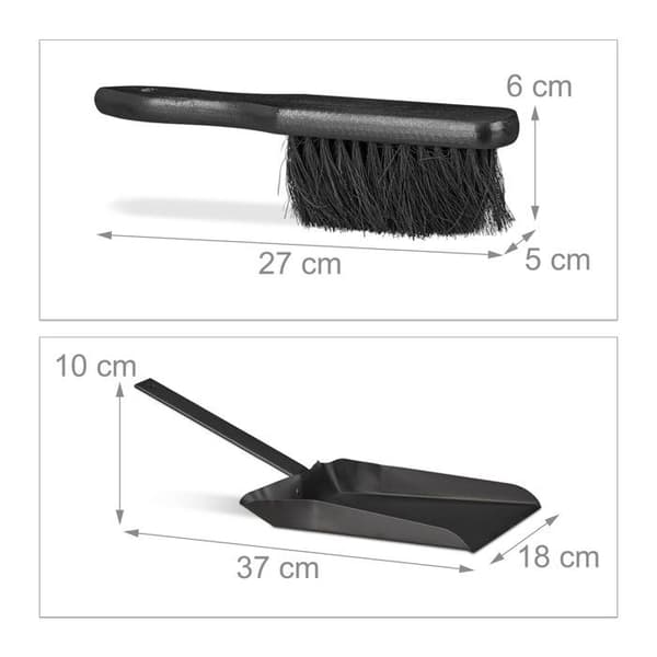 Relaxdays Eldsängspanna och borste i stål för spis och kamin 37 cm, svart