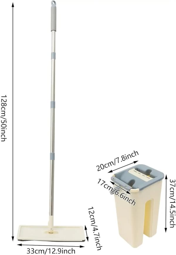 Golvmopp-set, 8L hinkkapacitet, 360° roterande mopphuvud,beige