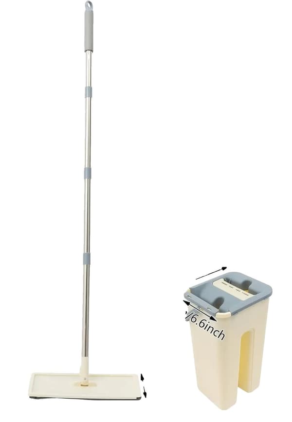 Golvmopp-set, 8L hinkkapacitet, 360° roterande mopphuvud,beige
