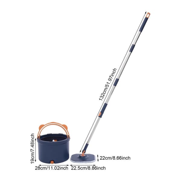 Spin Mop och Hinkset, 360° Rotation, Justerbart Handtag,Blå