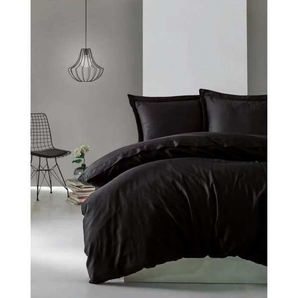 Bäddset - 1 påslakan 220 x 240 cm + 2 örngott 60 x 60 cm - 100% bomullssatin - Svart