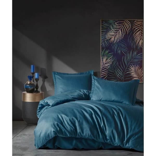 Bäddset - 1 påslakan 220 x 240 cm + 2 örngott 60 x 60 cm - 100% bomullssatin - Blå