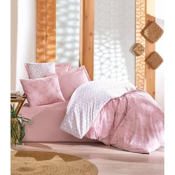 Bäddset - 1 påslakan 220 x 240 cm + 2 örngott 60 x 60 cm - 100% bomull - Rosa
