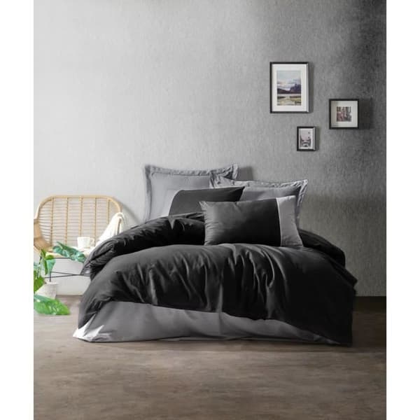 Bäddset - 1 påslakan 220 x 240 cm + 2 örngott 60 x 60 cm - 100% bomull - Svart