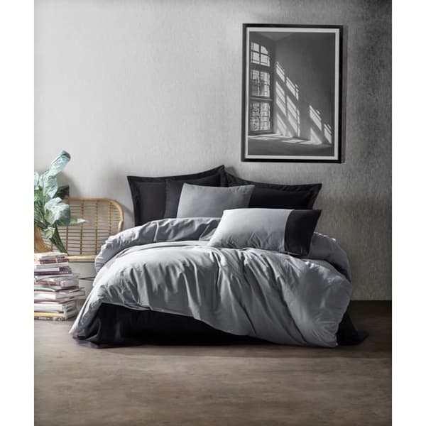 Bäddset - 1 påslakan 220 x 240 cm + 2 örngott 60 x 60 cm - 100% bomull - Grå