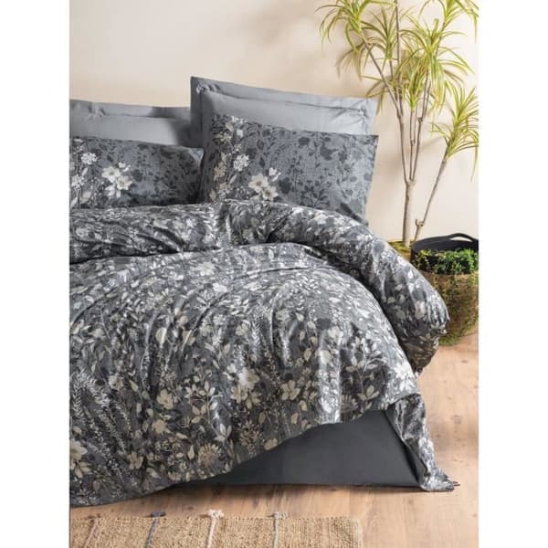 Bäddset - 1 påslakan 220 x 240 cm + 2 örngott 60 x 60 cm - 100% bomull - Antracit
