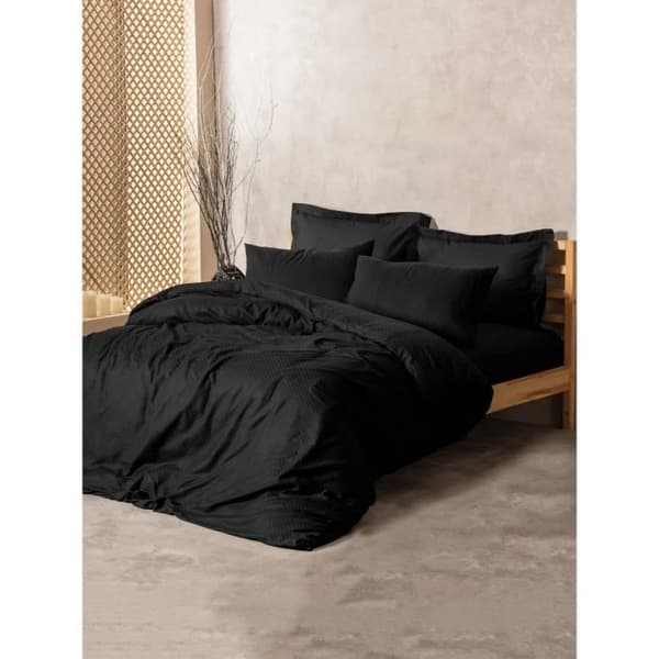 Bäddset - 1 påslakan 220 x 240 cm + 2 örngott 60 x 60 cm - 100% bomull - Svart