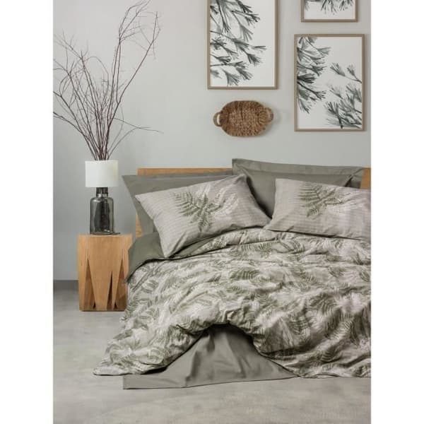 Bäddset - 1 påslakan 220 x 240 cm + 2 örngott 60 x 60 cm - 100% bomull - Khaki