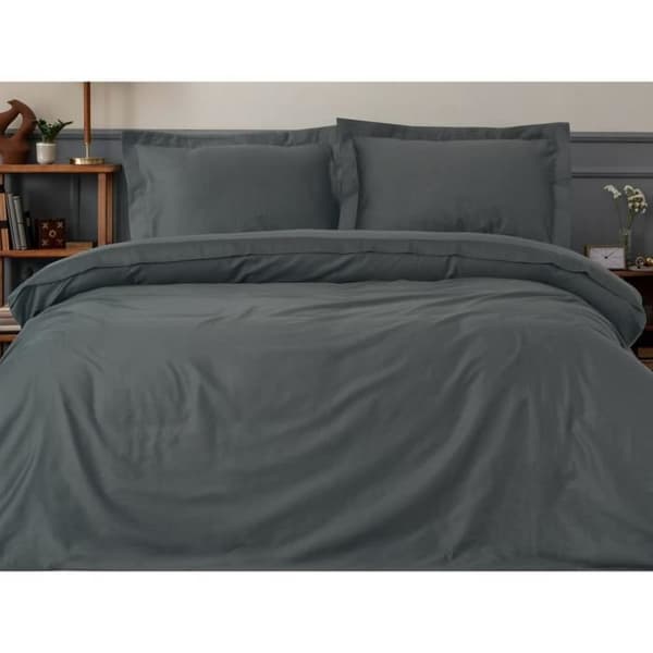 Bäddset - 1 påslakan 220 x 240 cm + 2 örngott 60 x 60 cm - 100% bomullssatin - Antracit