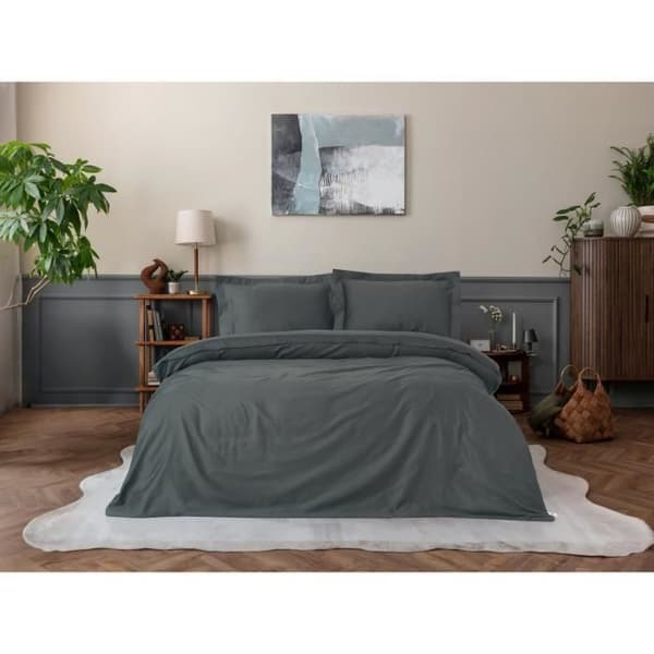 Bäddset - 1 påslakan 220 x 240 cm + 2 örngott 60 x 60 cm - 100% bomullssatin - Antracit
