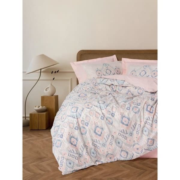Bäddset - 1 påslakan 220 x 240 cm + 2 örngott 60 x 60 cm - 100% bomull - Laxröd