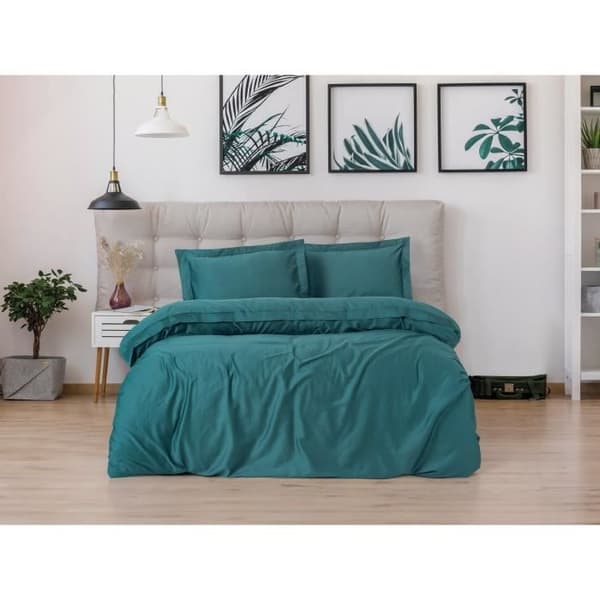 Bäddset - 1 påslakan 220 x 240 cm + 2 örngott 60 x 60 cm - 100% bomullssatin - Blå
