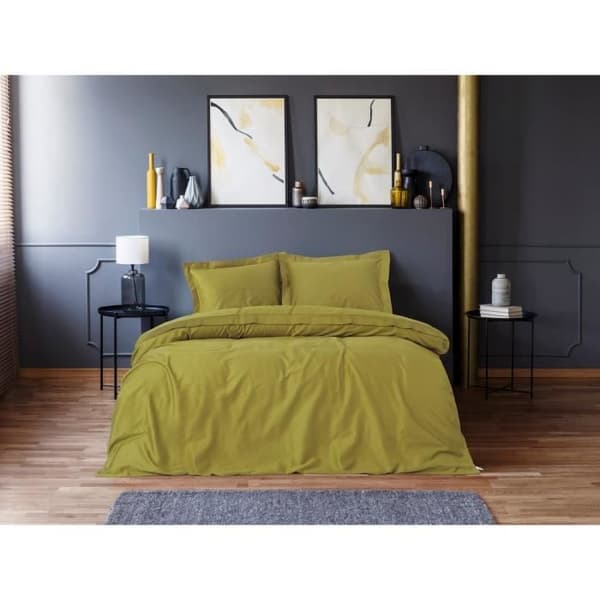 Bäddset - 1 påslakan 220 x 240 cm + 2 örngott 60 x 60 cm - 100% bomullssatin - Grön