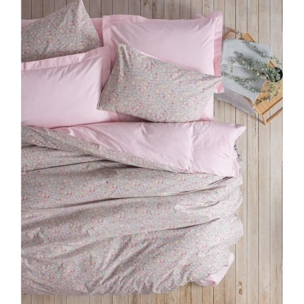 Bäddset - 1 påslakan 220 x 240 cm + 2 örngott 60 x 60 cm - 100% bomull - Rosa