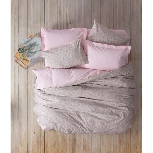 Bäddset - 1 påslakan 220 x 240 cm + 2 örngott 60 x 60 cm - 100% bomull - Rosa