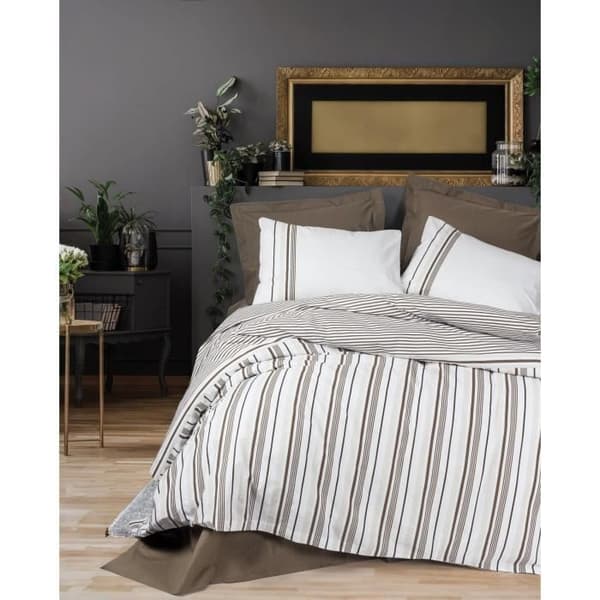 Bäddset - 1 påslakan 220 x 240 cm + 2 örngott 60 x 60 cm - 100% bomull - Brun