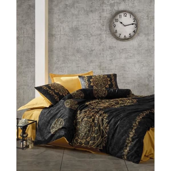 Bäddset - 1 påslakan 220 x 240 cm + 2 örngott 60 x 60 cm - 100% bomullssatin - Svart