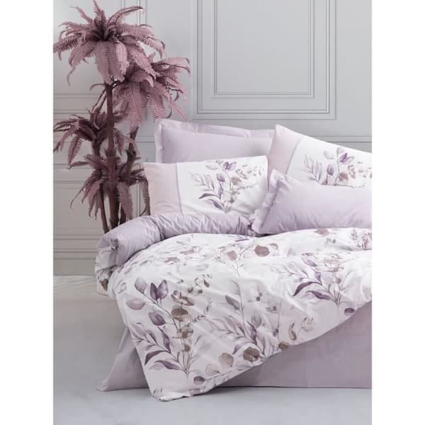 Bäddset - 1 påslakan 220 x 240 cm + 2 örngott 60 x 60 cm - 100% bomull - Lila