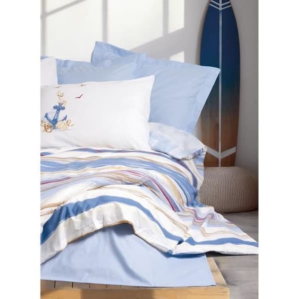 Bäddset - 1 påslakan 220 x 240 cm + 2 örngott 60 x 60 cm - 100% bomull - Blå