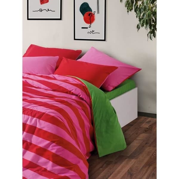 Bäddset - 1 påslakan 220 x 240 cm + 2 örngott 60 x 60 cm - 100% bomull - Rosa