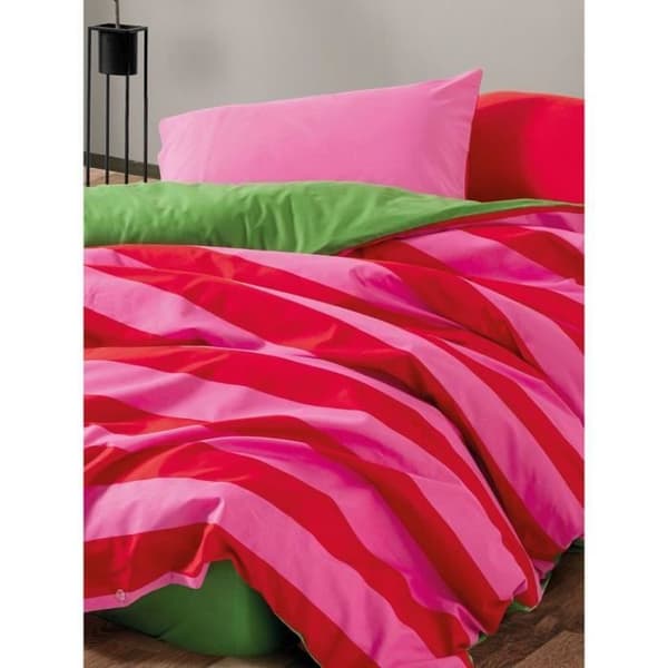 Bäddset - 1 påslakan 220 x 240 cm + 2 örngott 60 x 60 cm - 100% bomull - Rosa