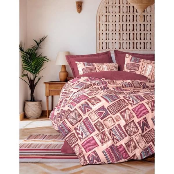 Bäddset - 1 påslakan 220 x 240 cm + 2 örngott 60 x 60 cm - 100% bomull - Röd