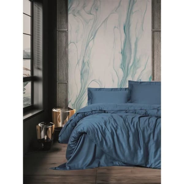 Bäddset - 1 påslakan 220 x 240 cm + 2 örngott 60 x 60 cm - 100% bomullssatin - Blå