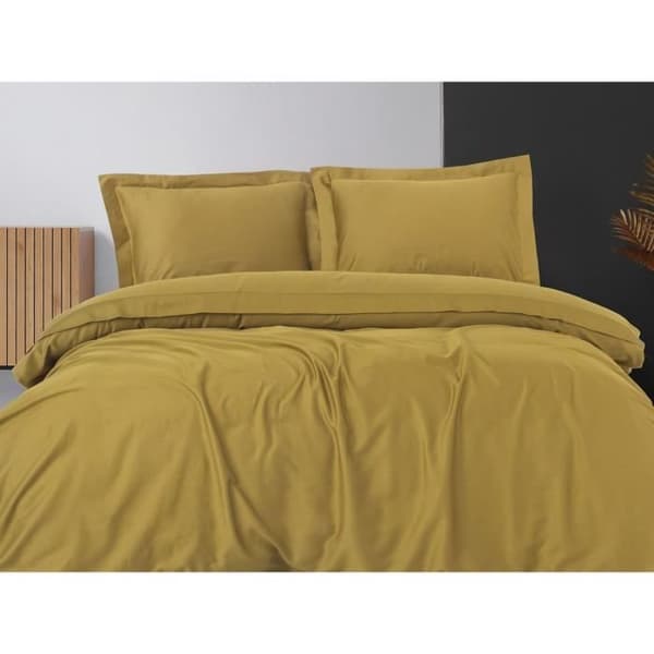 Bäddset - 1 påslakan 220 x 240 cm + 2 örngott 60 x 60 cm - 100% bomullssatin - Senapsröd