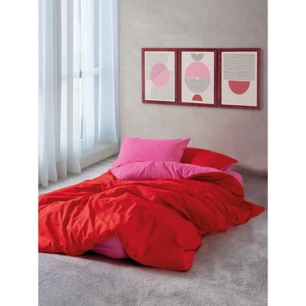 Bäddset - 1 påslakan 220 x 240 cm + 2 örngott 60 x 60 cm - 100% bomull - Röd