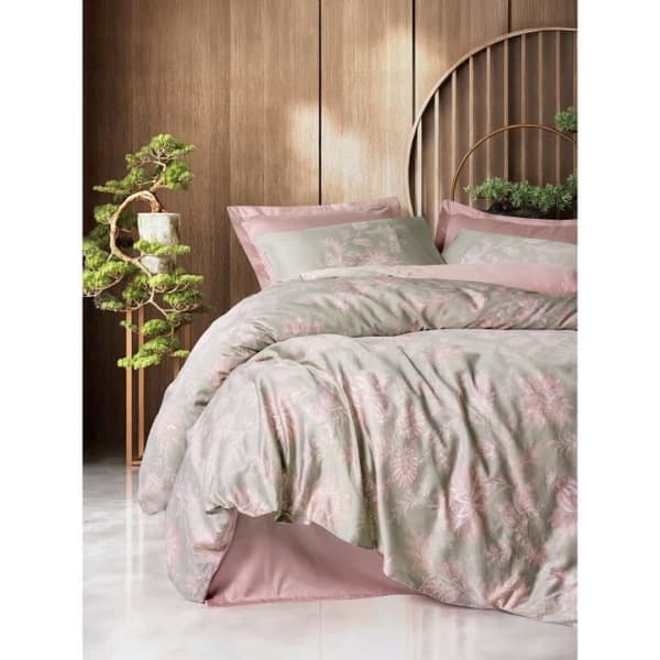 Bäddset - 1 påslakan 220 x 240 cm + 2 örngott 60 x 60 cm - 100% bomullssatin - Puderfärgad
