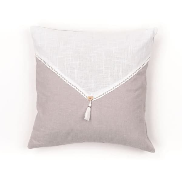 Kudde - IDAG - CHARME - Slub x Chambray x Pompon Berenice - 40 x 40 cm