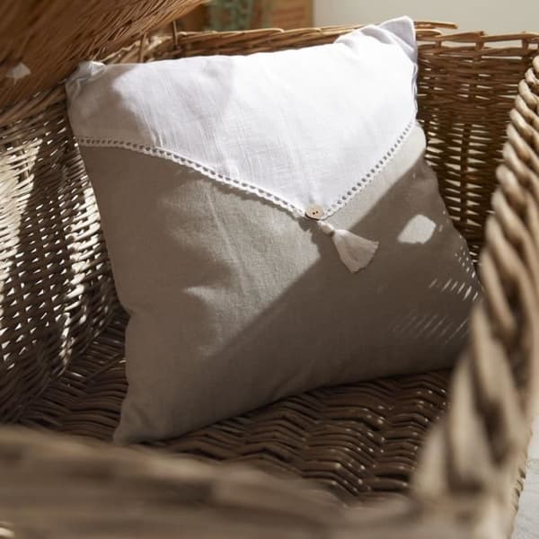 Kudde - IDAG - CHARME - Slub x Chambray x Pompon Berenice - 40 x 40 cm