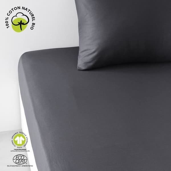 Dra-på-lakan - IDAG - 160 x 200 cm + 30 cm - Bomull - Ekologiskt antracitgrå
