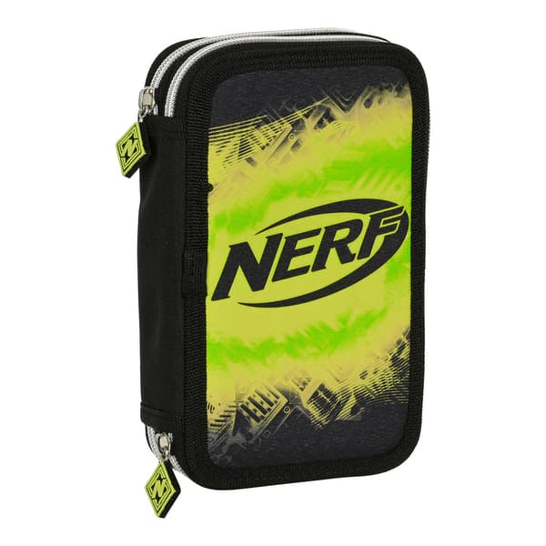 Dobbelt penalhus Nerf Neon 12.5 x 19.5 x 4 cm Sort Lime (28 pcs)