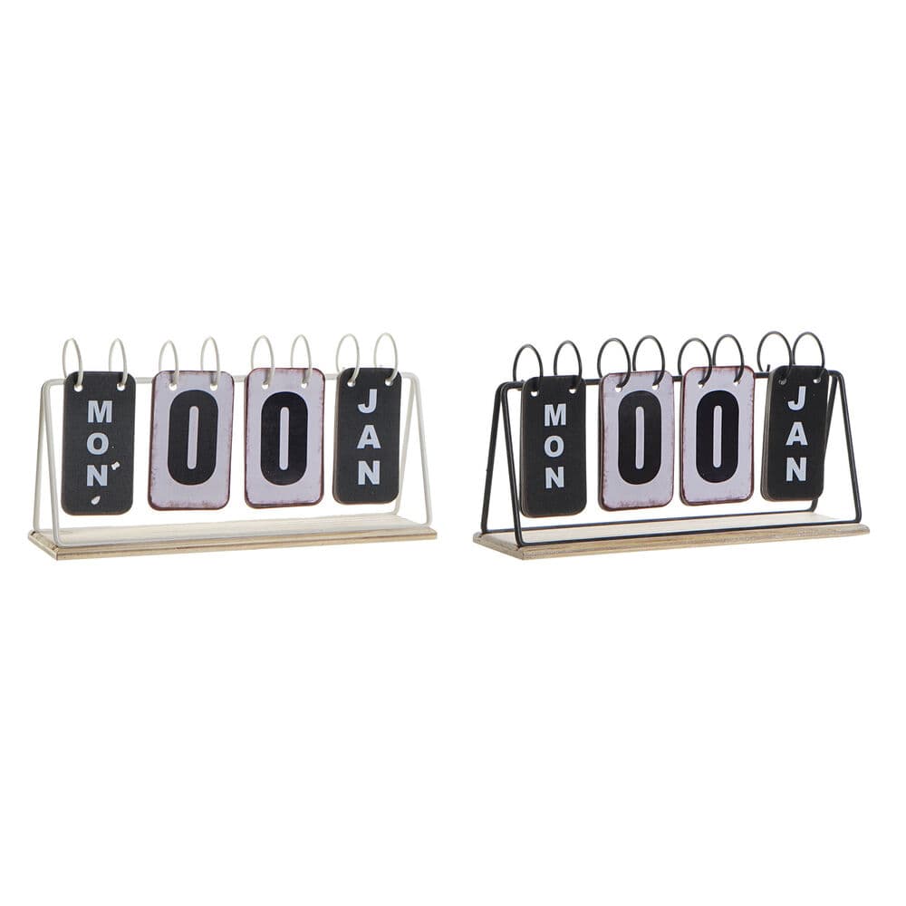 Skrivbordskalender DKD Home Decor Svart Vit Järn Trä MDF (28 x 9 x 14.5 cm) (2 pcs)