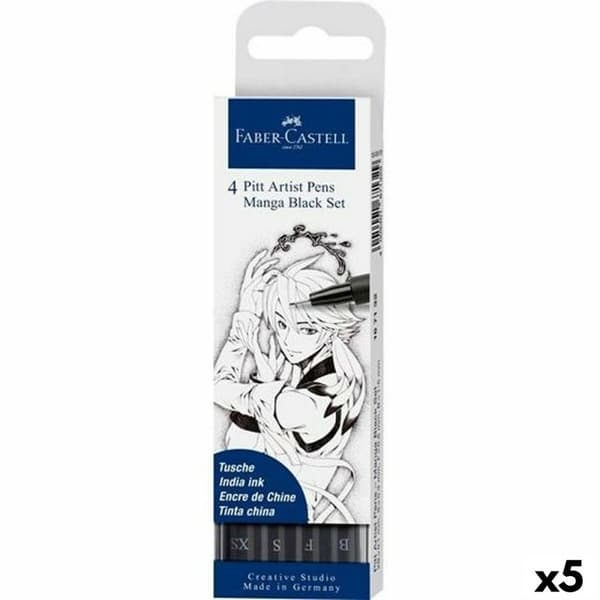 Markør-sett Faber-Castell Pitt Artist Tegneserie, tegning og manga Deksel Svart (5 enheter)