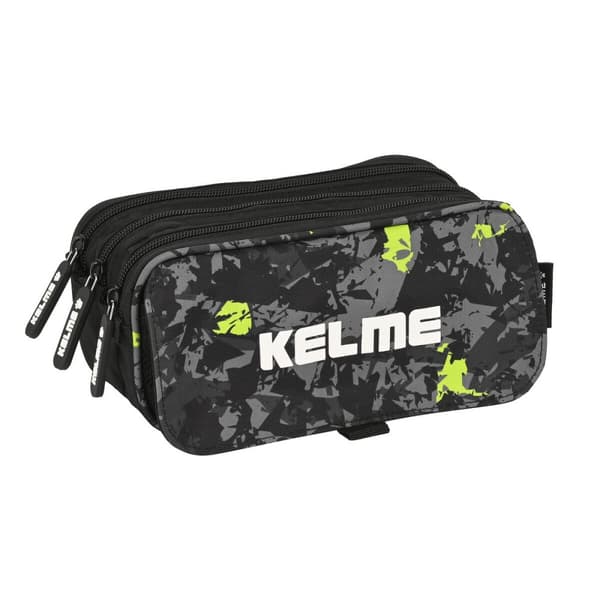 Tredobbelt bæretaske Kelme Jungle Sort Grå Lime (21,5 x 10 x 8 cm)