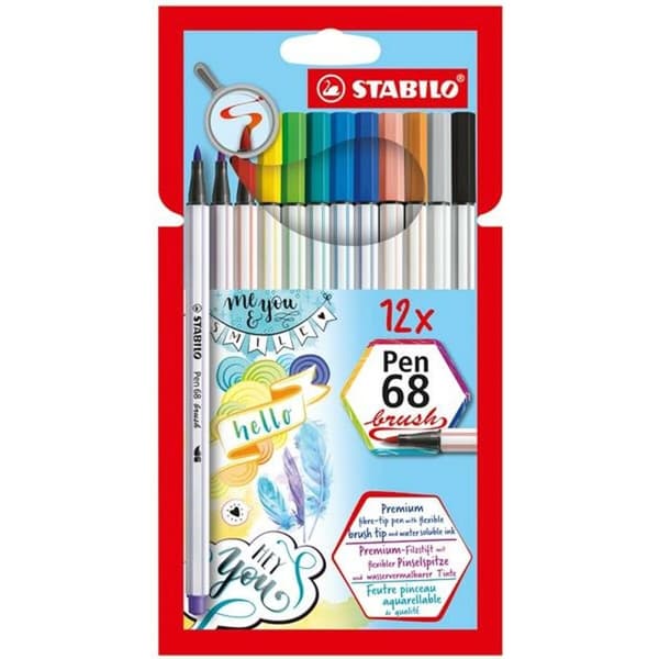 Markør-sett Stabilo Pen 68 Brush 12 Deler Flerfarget