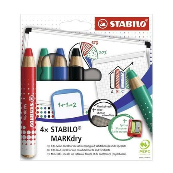 Uppsättning av markörer Stabilo Markdry 4 Delar Multicolour