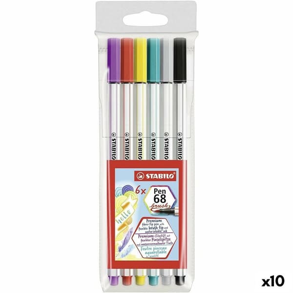 Tuschpennor Stabilo Pen 68 Brush Multicolour (10 antal)