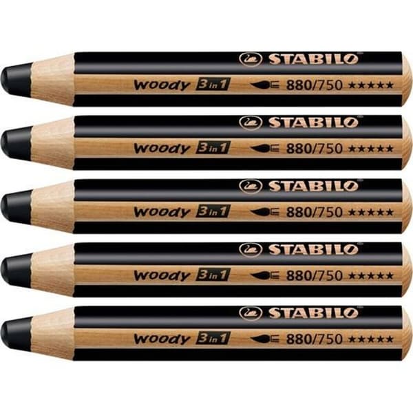 Färgpennor Stabilo Woody Svart 3 i 1 (5 antal)
