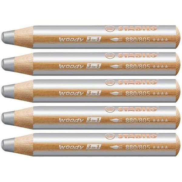 Färgpennor Stabilo Woody Silvrig 3 i 1 (5 antal)