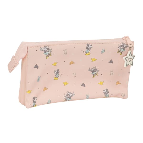 Tredobbelt bæretaske Minnie Mouse Baby Pink 22 x 12 x 3 cm