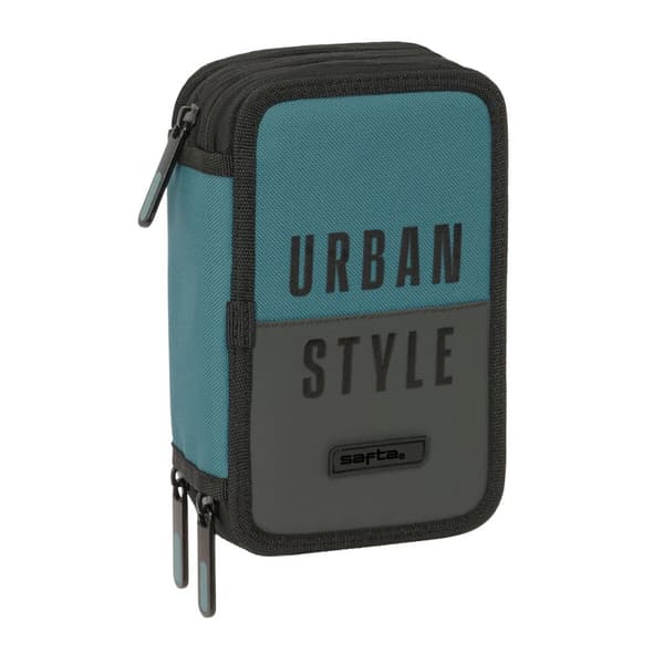 Trippel pennfodral Safta Urban style Blå Grå 12,5 x 19,5 x 5,5 cm 37 Delar