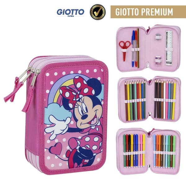 Tredobbelt Penalhus Minnie Mouse Pink 12,5 x 6,5 x 19,5 cm