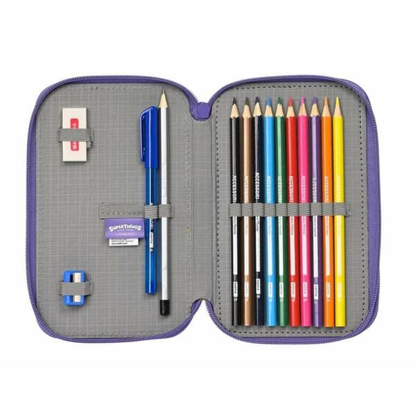 Dobbelt penalhus SuperThings Guardians Of Kazoom Gul Lilla 12,5 x 19,5 x 4 cm