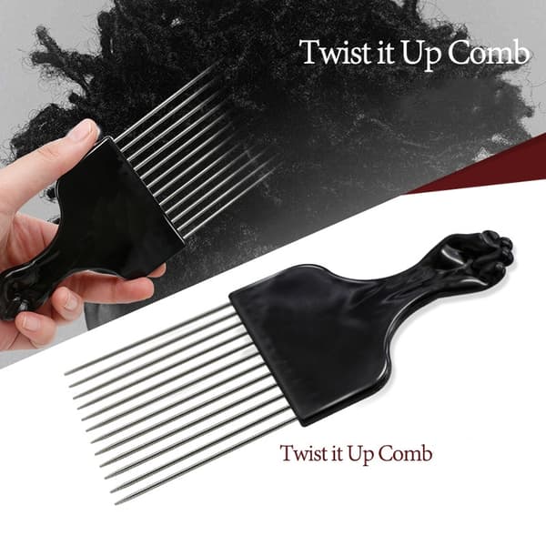 Afro Hair Pick Comb, Fist Brede tenner Afro Twist Comb Sort