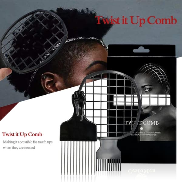 Afro Hair Pick Comb, Fist Brede tenner Afro Twist Comb Sort